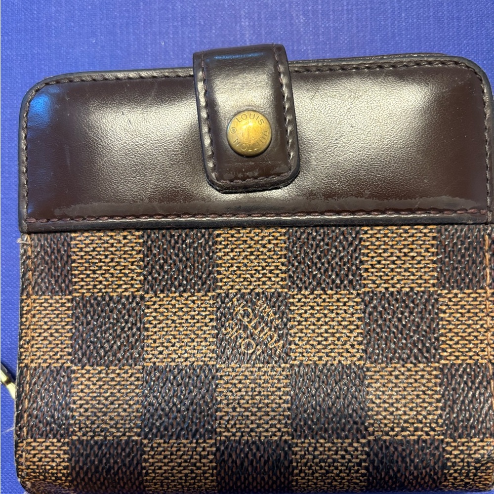 Louis Vuitton Brown Checkered Wallet with Gold Button